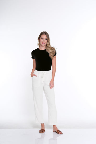 Drawstring Woven Crop Pant - White