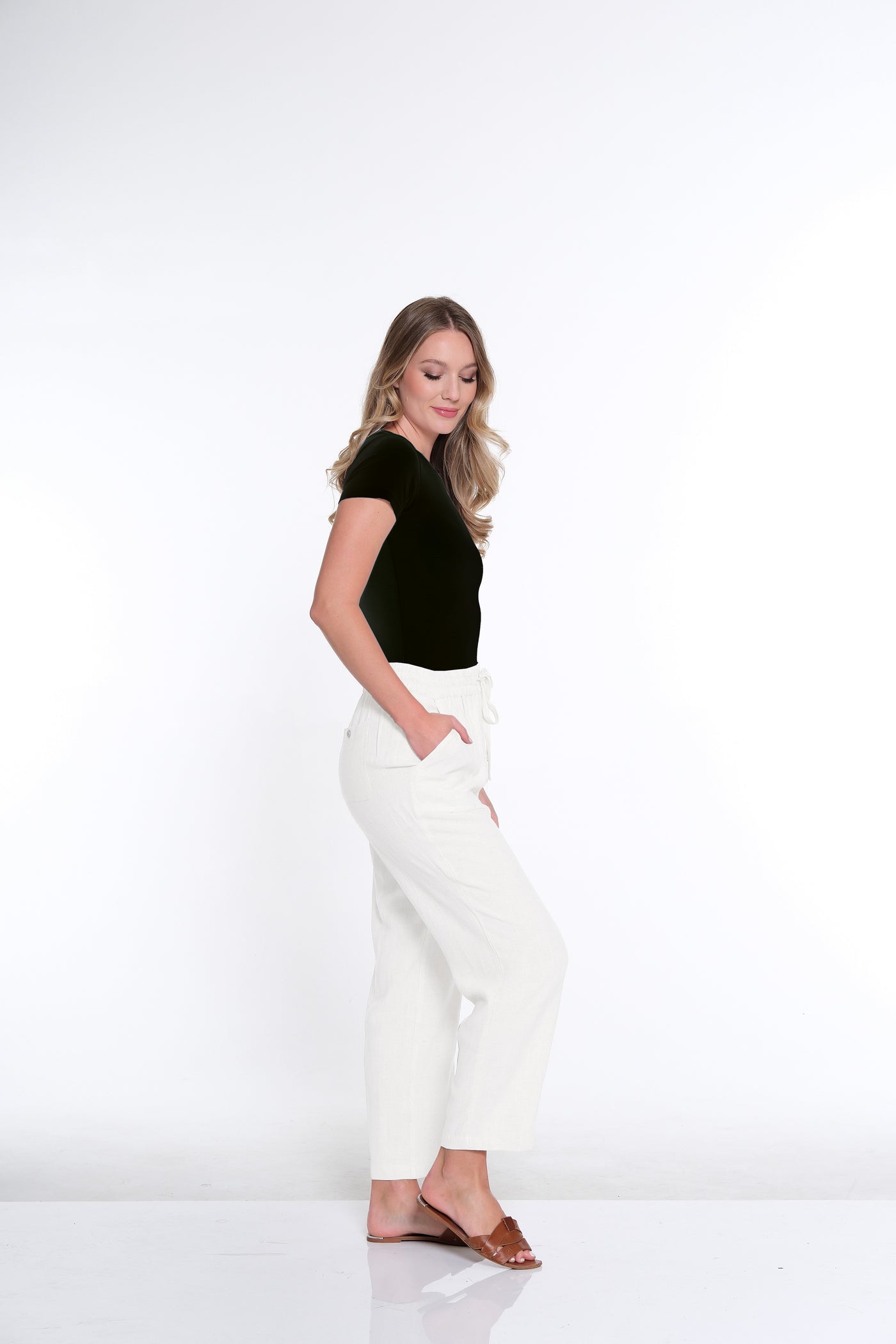 Drawstring Woven Crop Pant - White