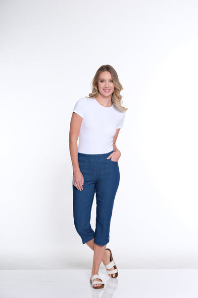 Solid Fine Line Capri- Light Indigo