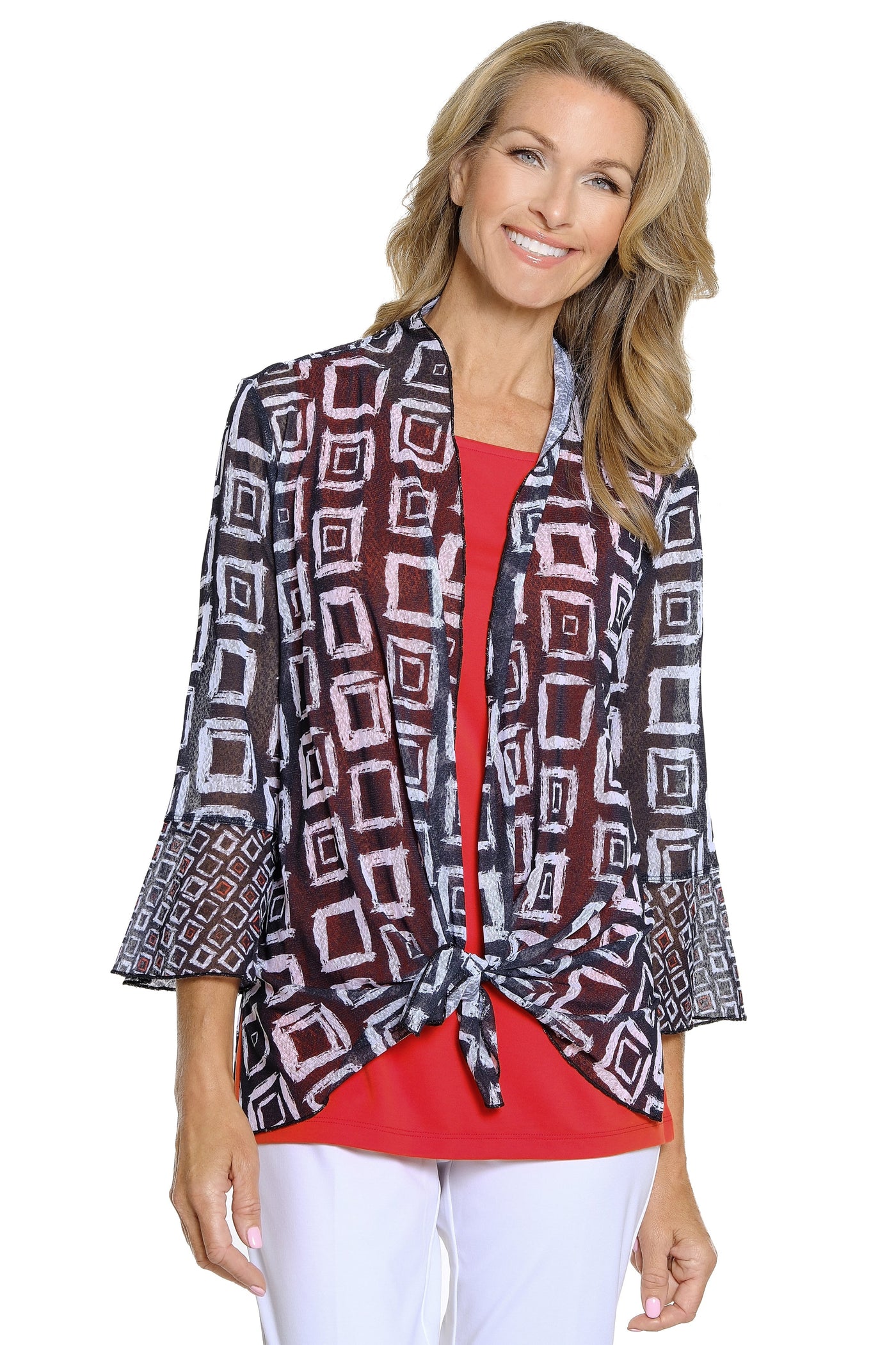 Flounce Sleeve Print Jacket - Petite - Black/White Print