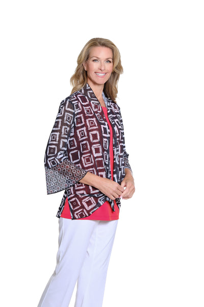 Flounce Sleeve Print Jacket - Petite - Black/White Print