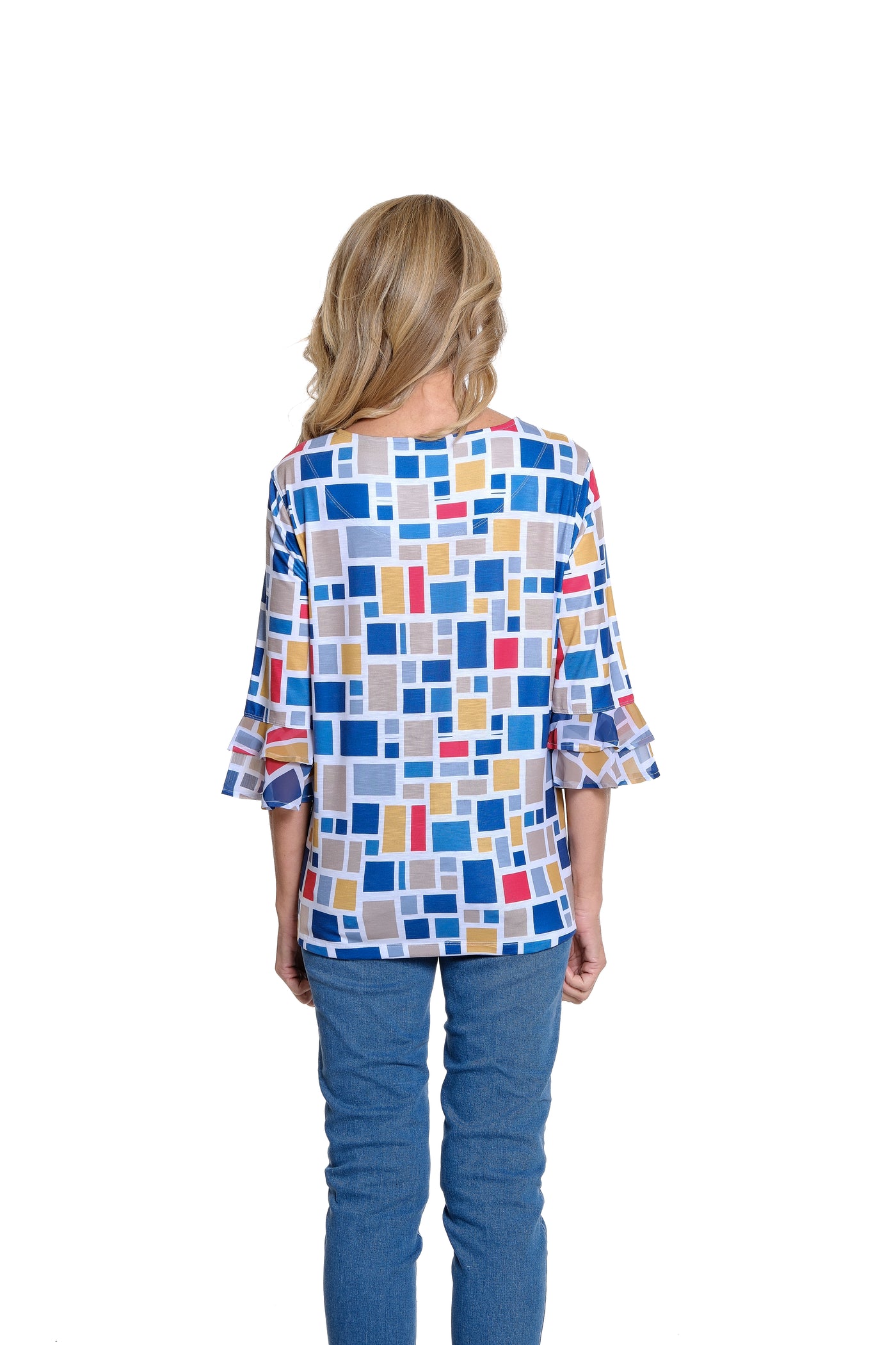 Drawstring Front Knit Top - Petite - Block Multi