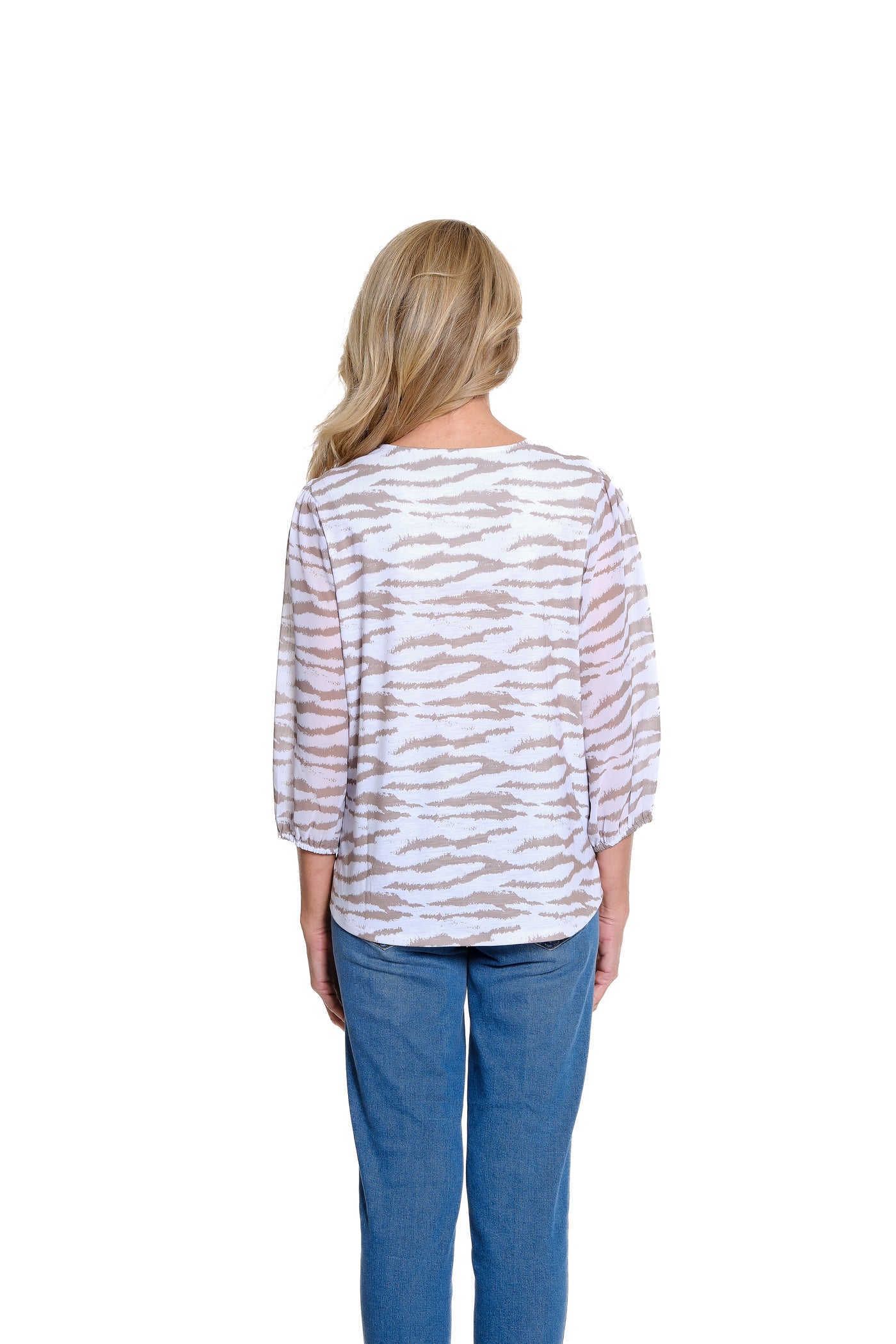 Printed Slub Knit Notch Neck Top with Embroidery - Multi