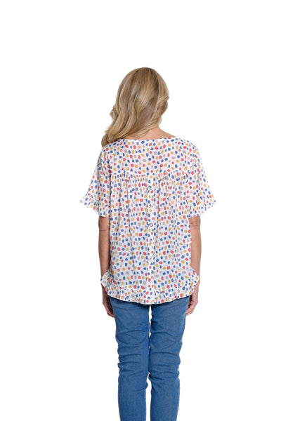 Printed Ruffle Hi-Lo Scoop Neck Top - Multi
