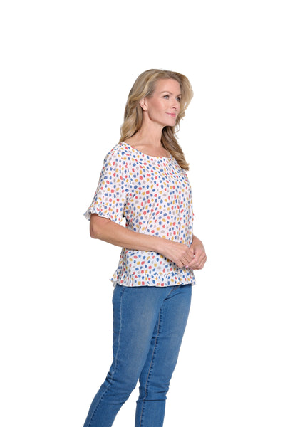 Printed Ruffle Hi-Lo Scoop Neck Top - Multi