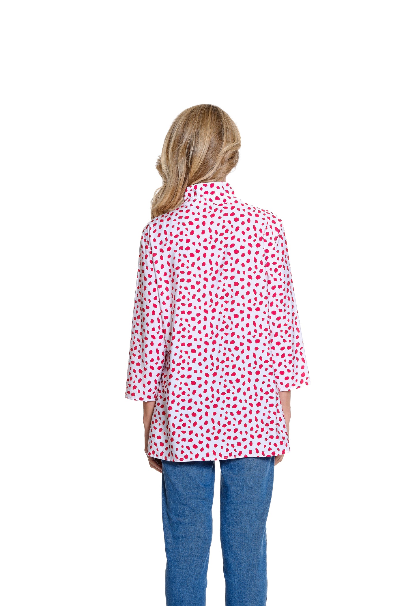Printed Crinkle Woven Y-Neck Shirt - Fiery Red