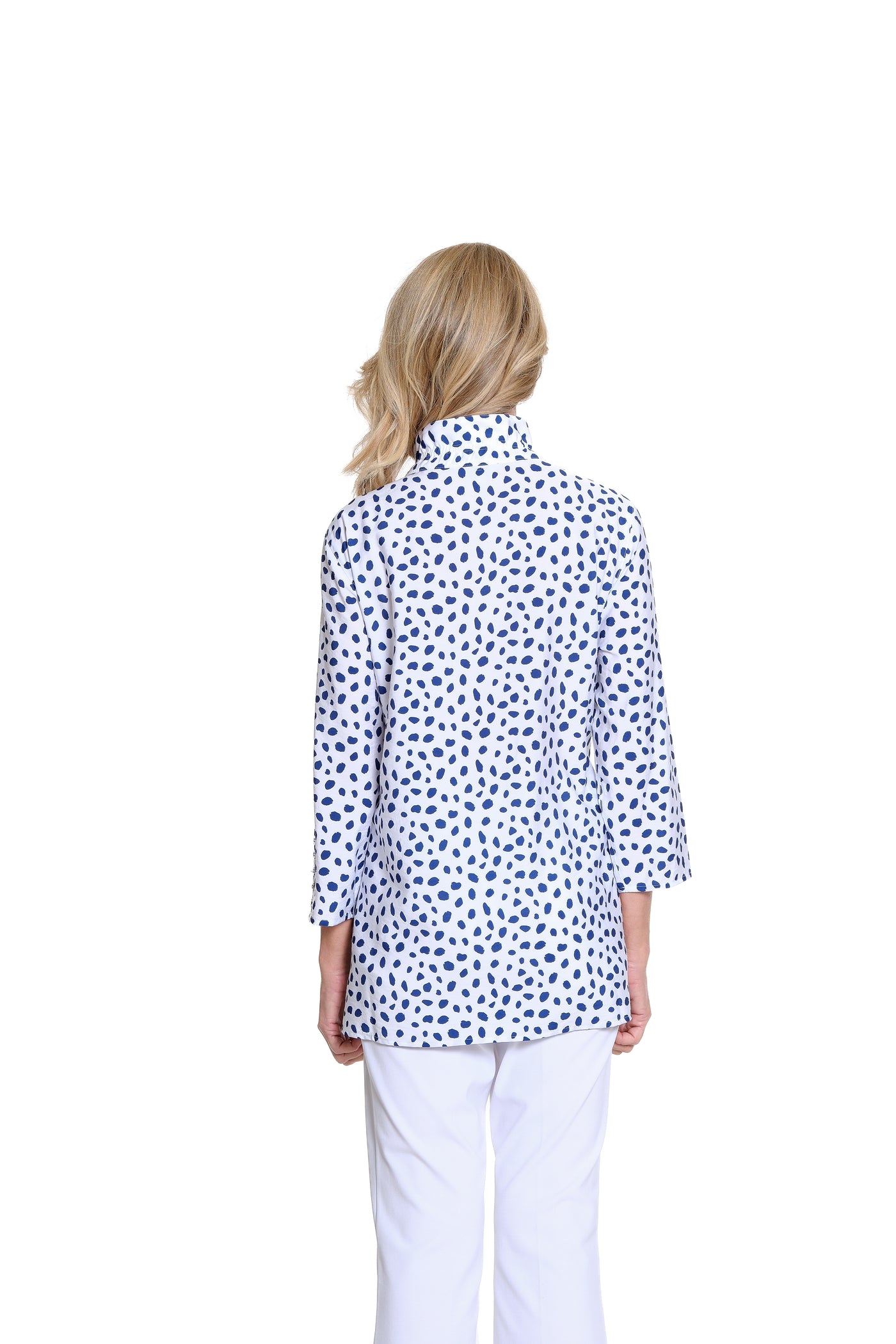 Printed Crinkle Woven Y-Neck Shirt - Rich Navy