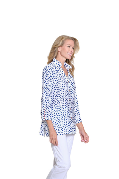 Printed Crinkle Woven Y-Neck Shirt - Rich Navy