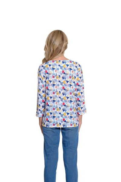 Bateau Neck Printed Slub Knit Top - Multi