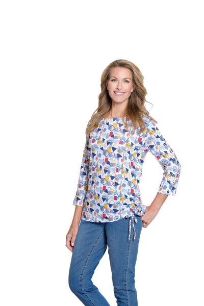 Bateau Neck Printed Slub Knit Top - Multi