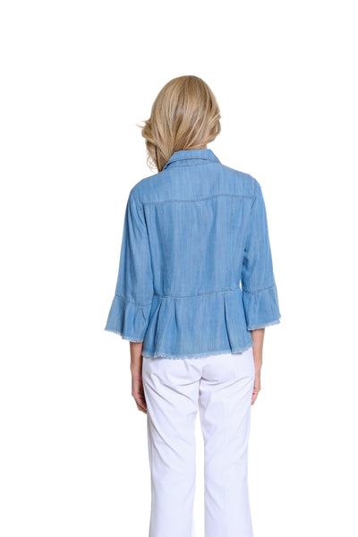 Peplum Jacket with Flounce Sleeves - Light Indigo