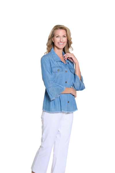 Peplum Jacket with Flounce Sleeves - Light Indigo