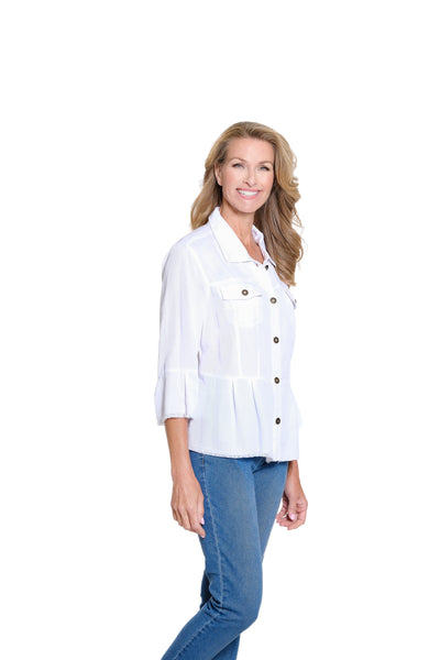 Peplum Jacket with Flounce Sleeves - White
