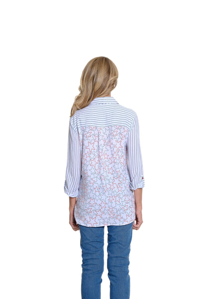 Printed Crinkle Woven Shirt - Petite - Rich Navy