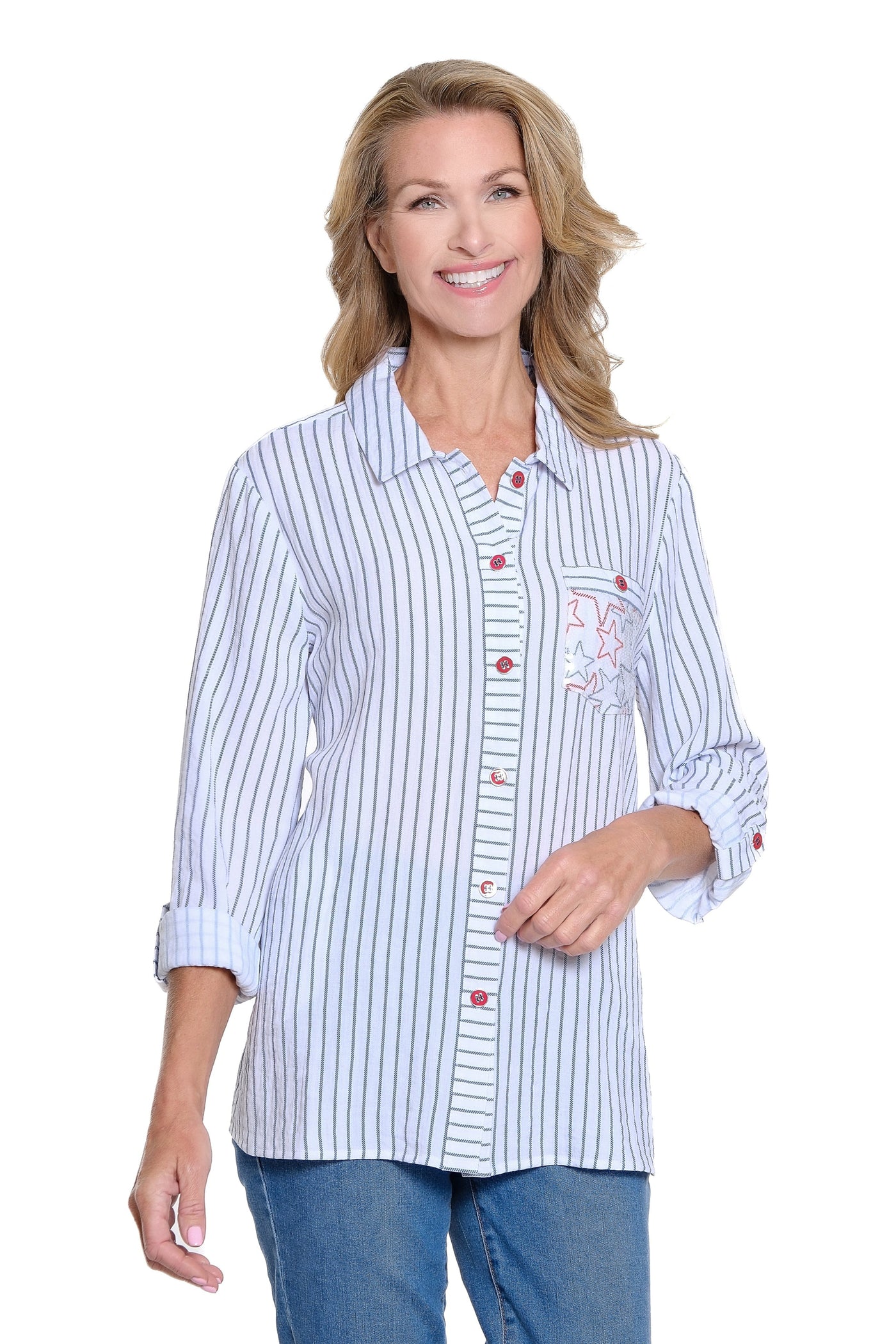 Printed Crinkle Woven Shirt - Plus - Rich Navy