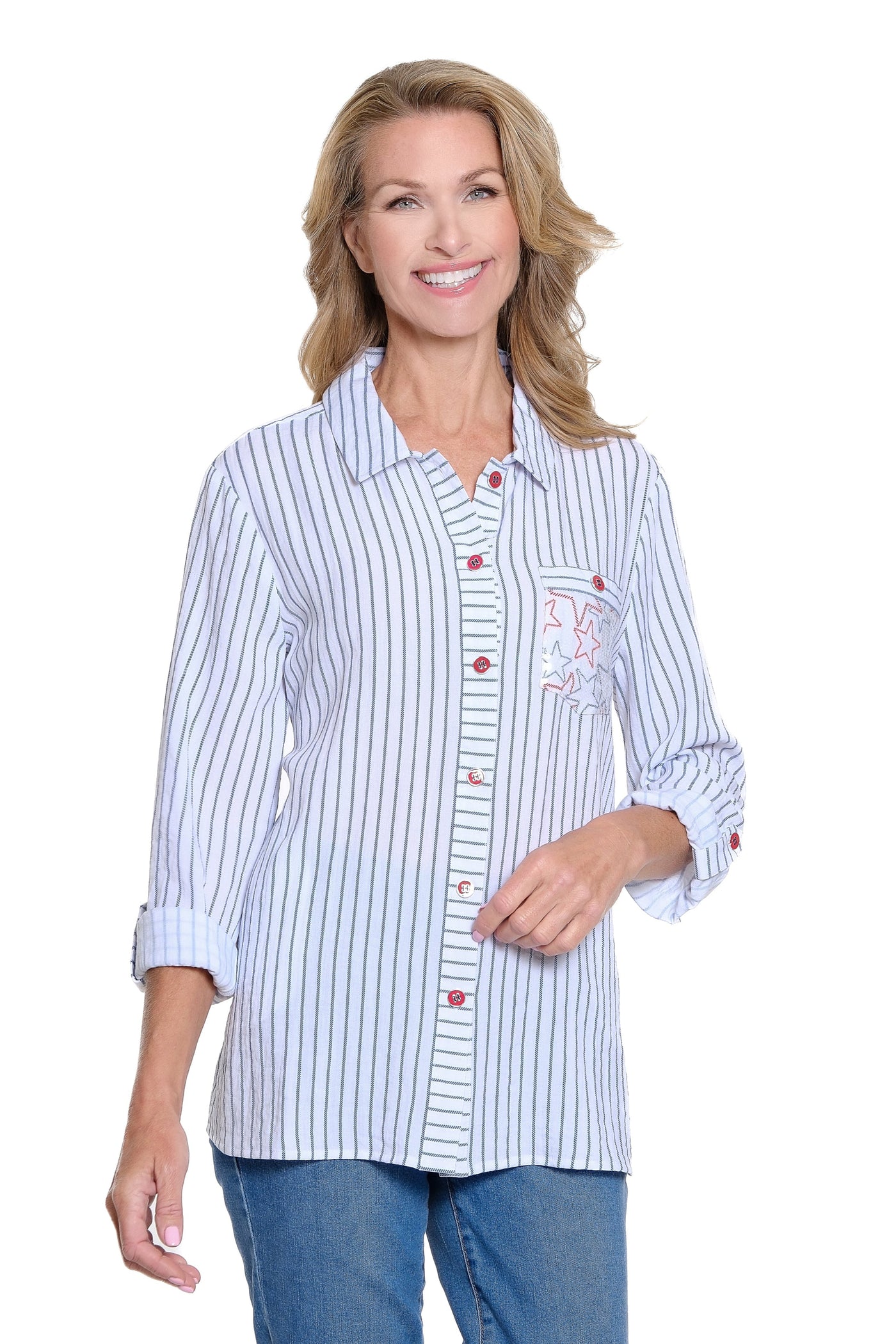 Printed Crinkle Woven Shirt - Petite - Rich Navy