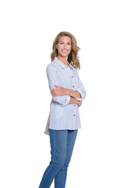 Printed Crinkle Woven Shirt - Petite - Rich Navy