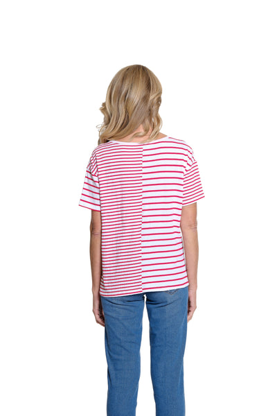 Striped Pucker Knit Top with Laced Back - Fiery Red
