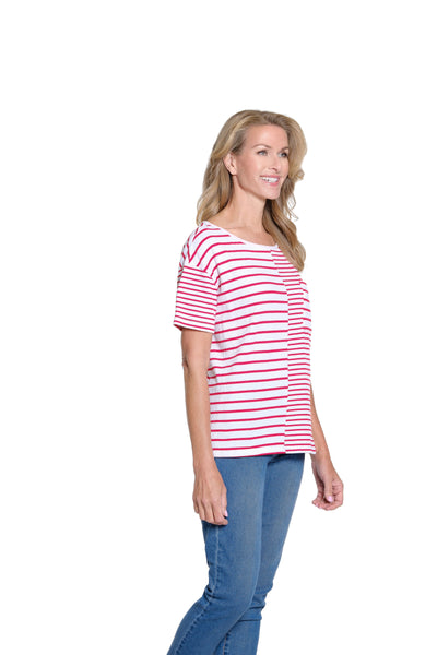 Striped Pucker Knit Top with Laced Back - Fiery Red