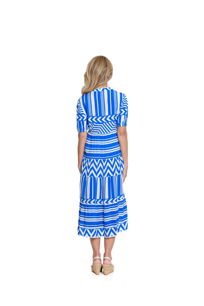Puff Short Sleeve Print Dress - Bright Royal