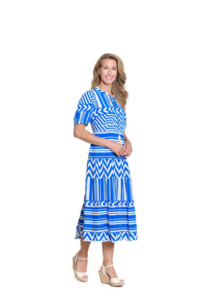 Puff Short Sleeve Print Dress - Bright Royal