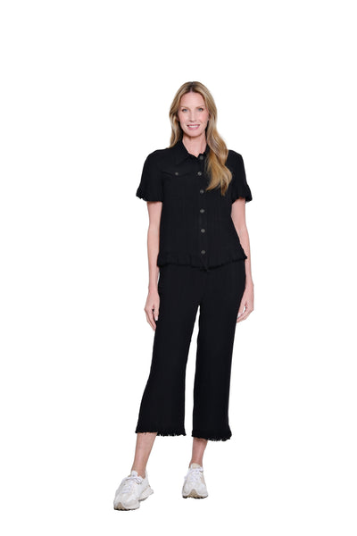 Ruffle Hem Jean Jacket - Plus - Black