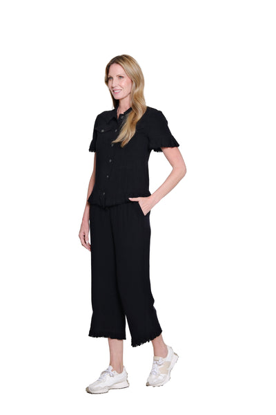 Ruffle Hem Jean Jacket - Plus - Black