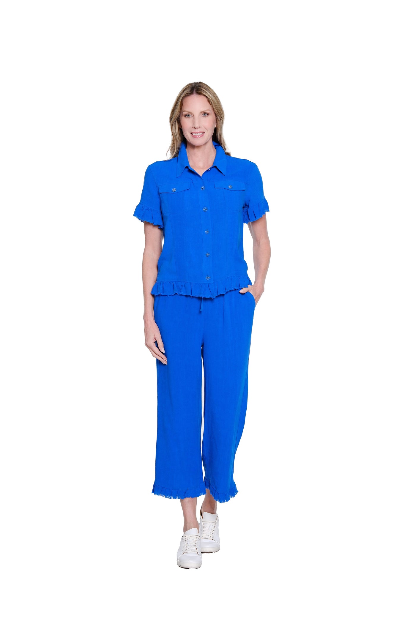Ruffle Hem Jean Jacket - Plus - Bright Royal