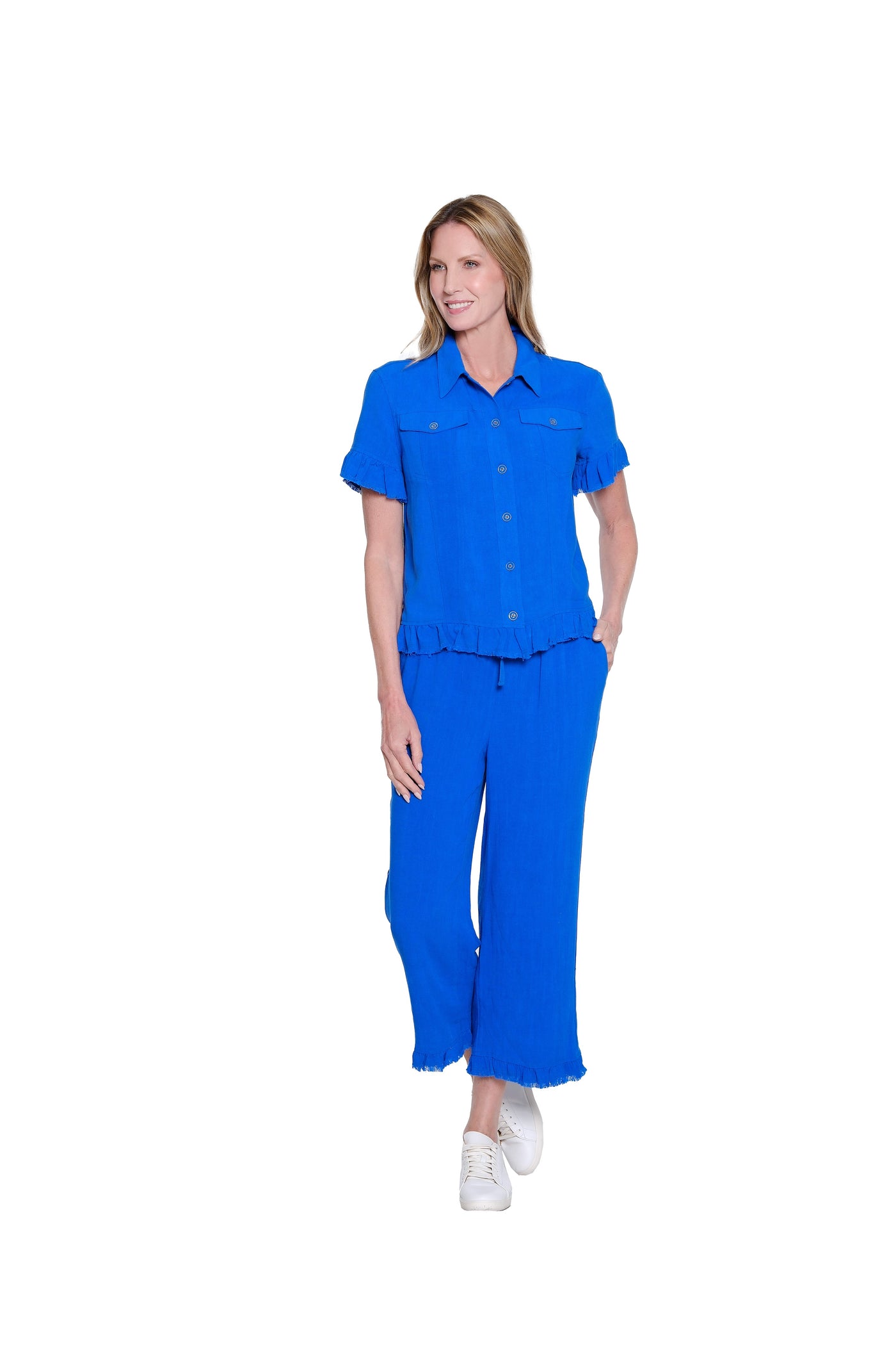 Ruffle Hem Jean Jacket - Plus - Bright Royal