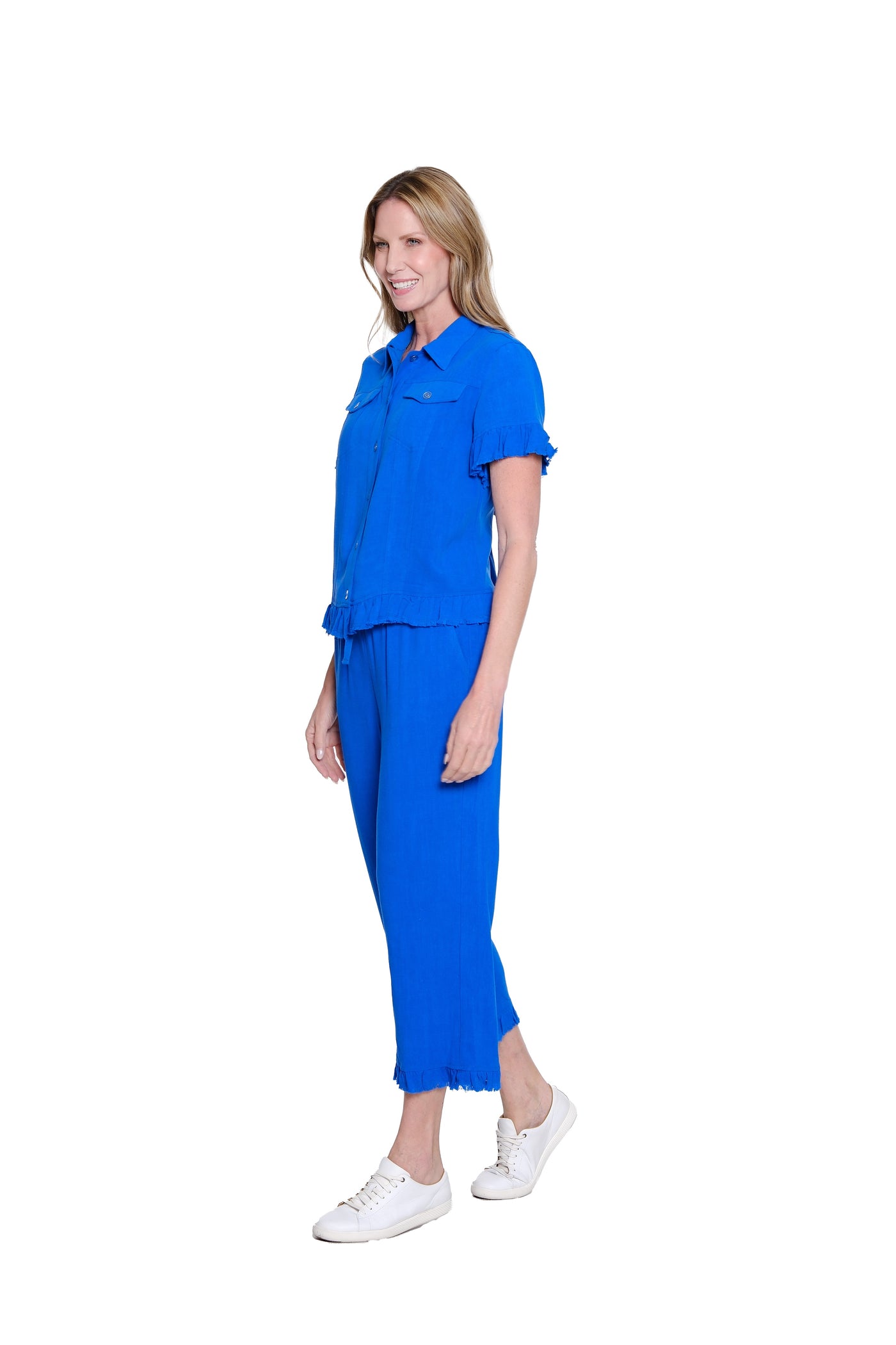 Ruffle Hem Jean Jacket - Plus - Bright Royal