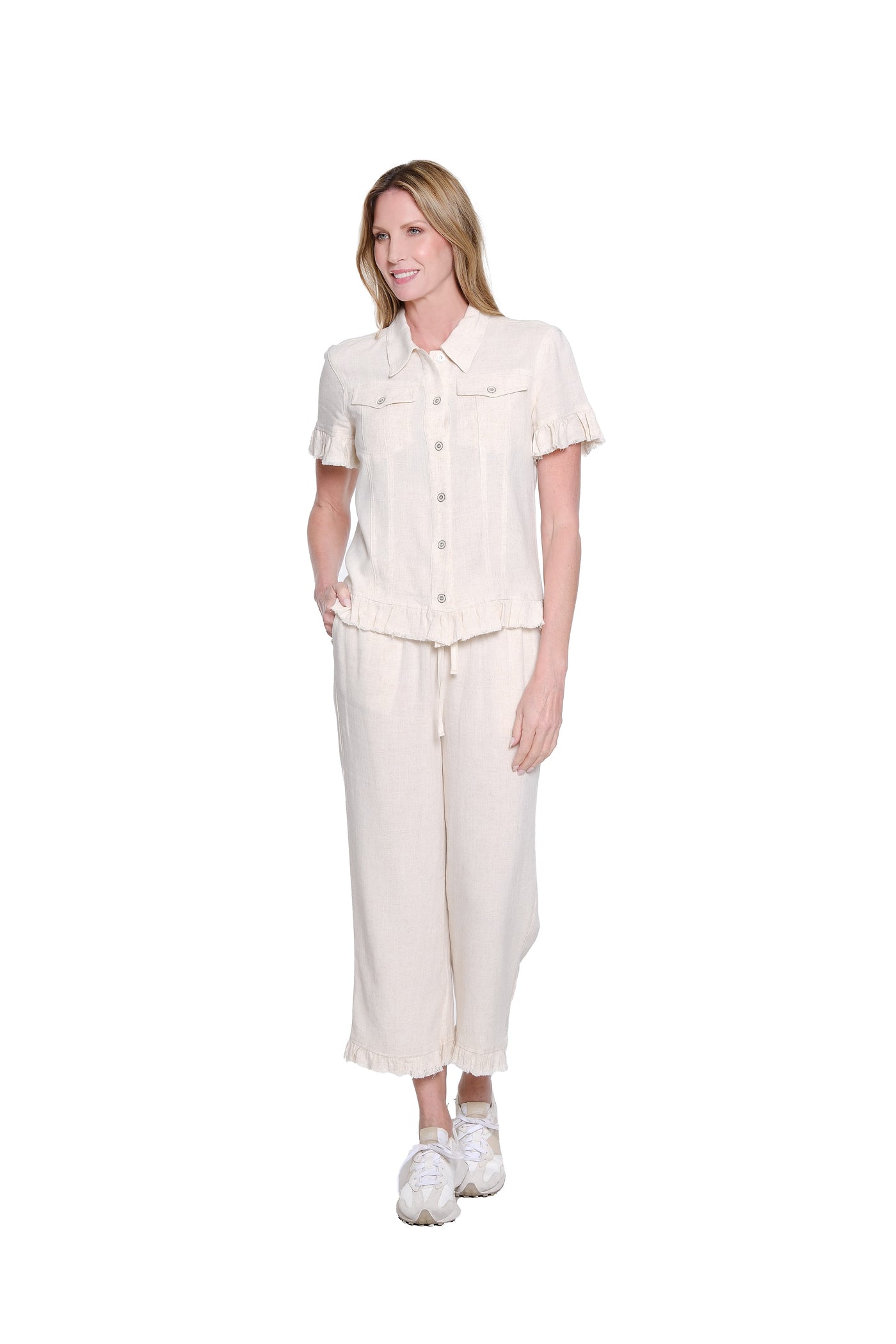 Ruffle Hem Crop Pant - Plus - Flax