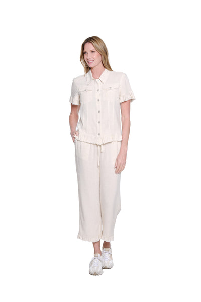 Ruffle Hem Crop Pant - Plus - Flax