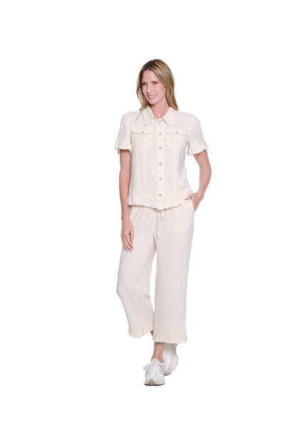Ruffle Hem Crop Pant - Plus - Flax