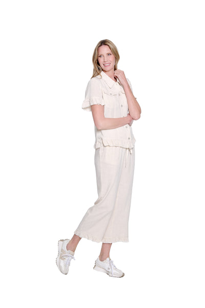 Ruffle Hem Crop Pant - Plus - Flax