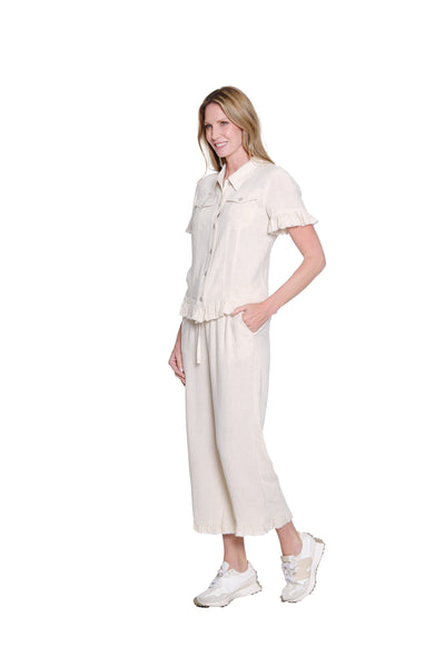 Ruffle Hem Crop Pant - Plus - Flax