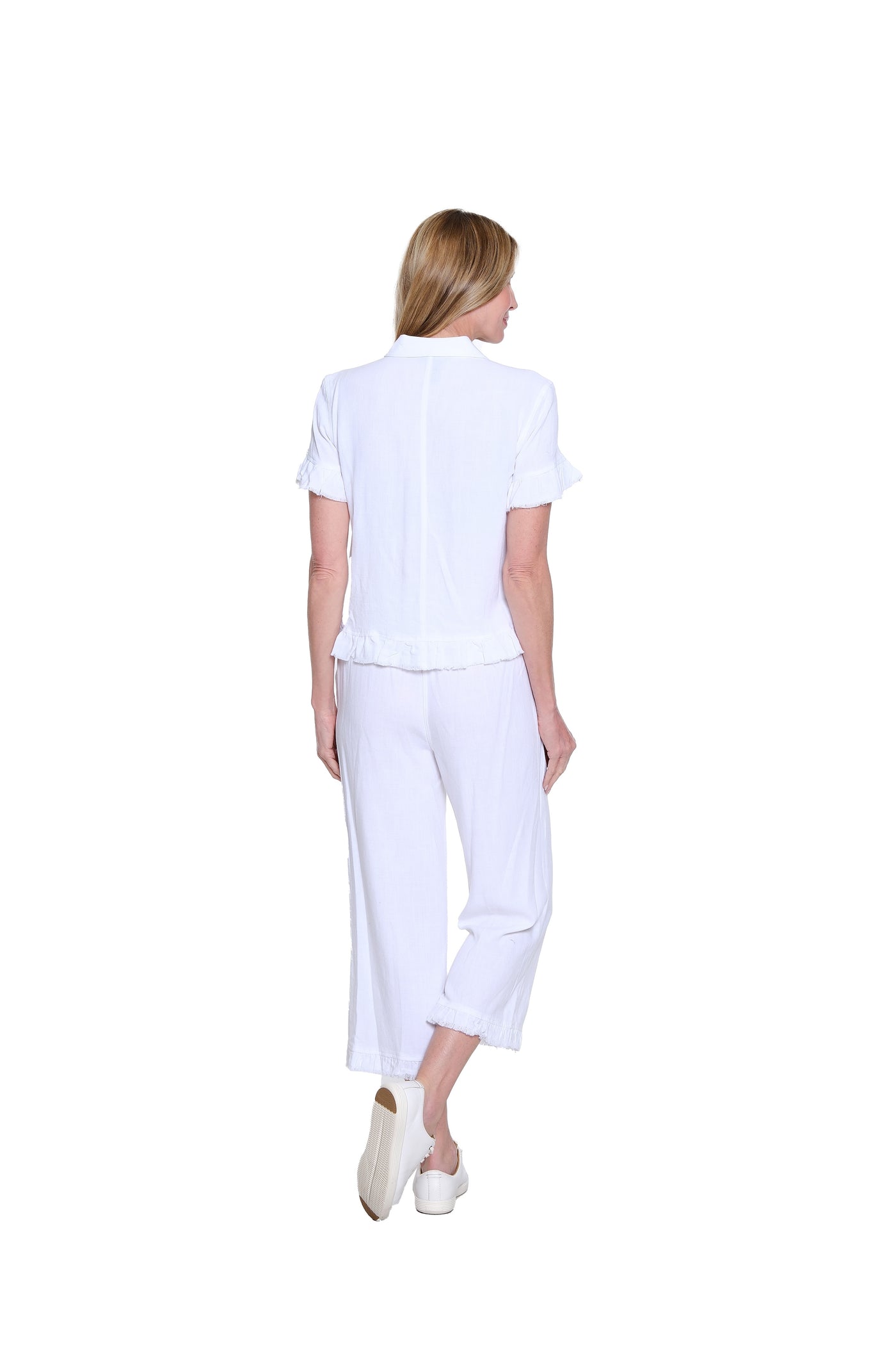 Ruffle Hem Jean Jacket - Plus - White