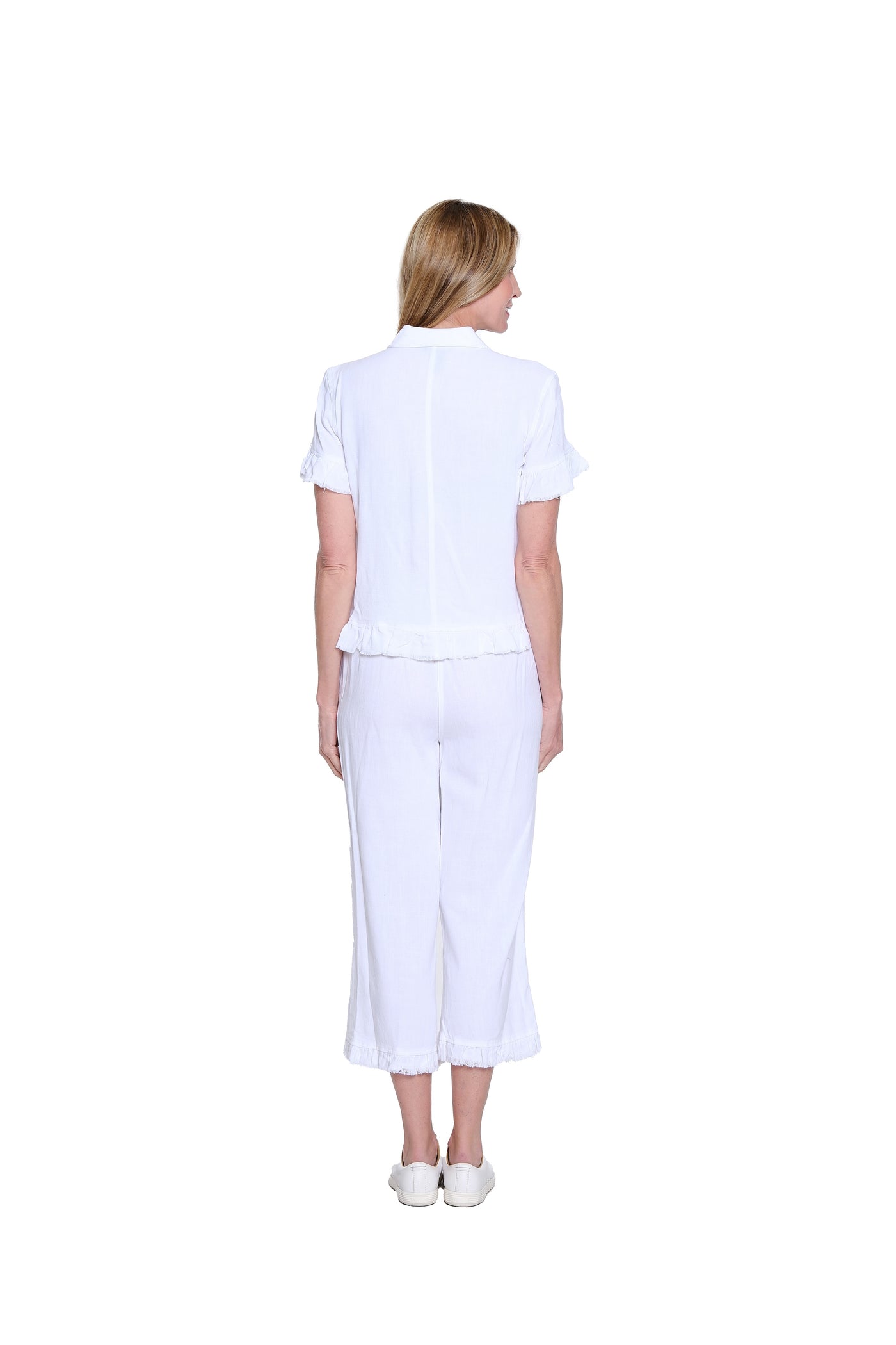 Ruffle Hem Jean Jacket - Plus - White