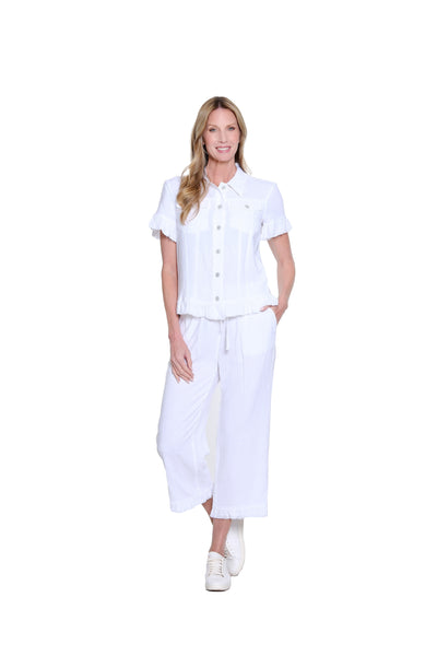 Ruffle Hem Jean Jacket - Plus - White
