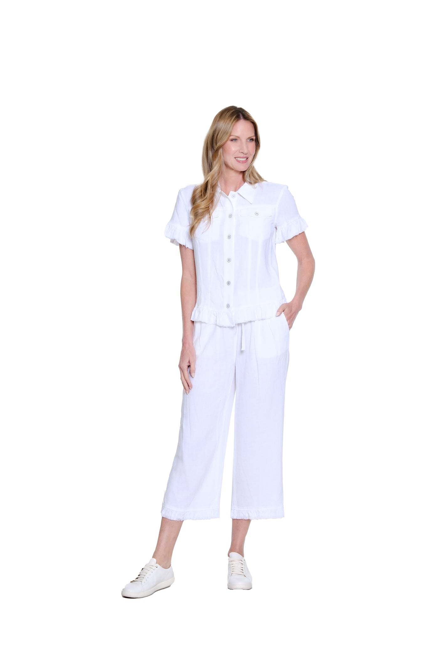 Ruffle Hem Jean Jacket - Plus - White