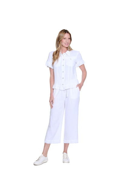 Ruffle Hem Jean Jacket - Plus - White