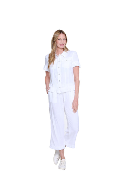 Ruffle Hem Jean Jacket - Plus - White