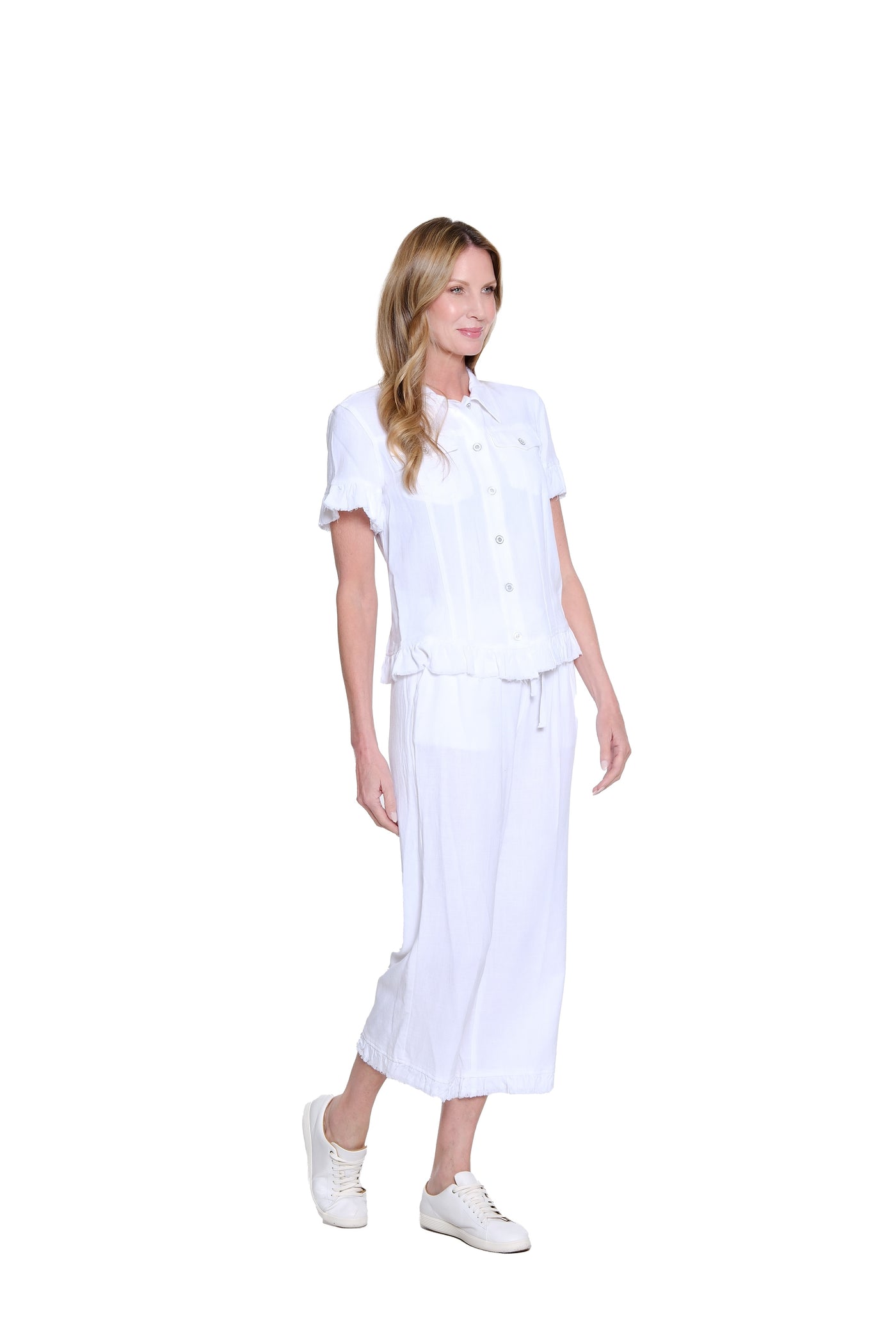Ruffle Hem Jean Jacket - Plus - White