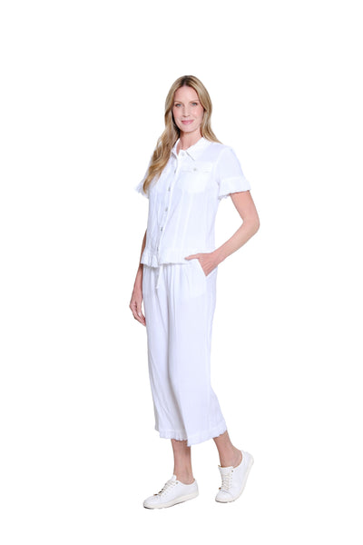 Ruffle Hem Jean Jacket - Plus - White