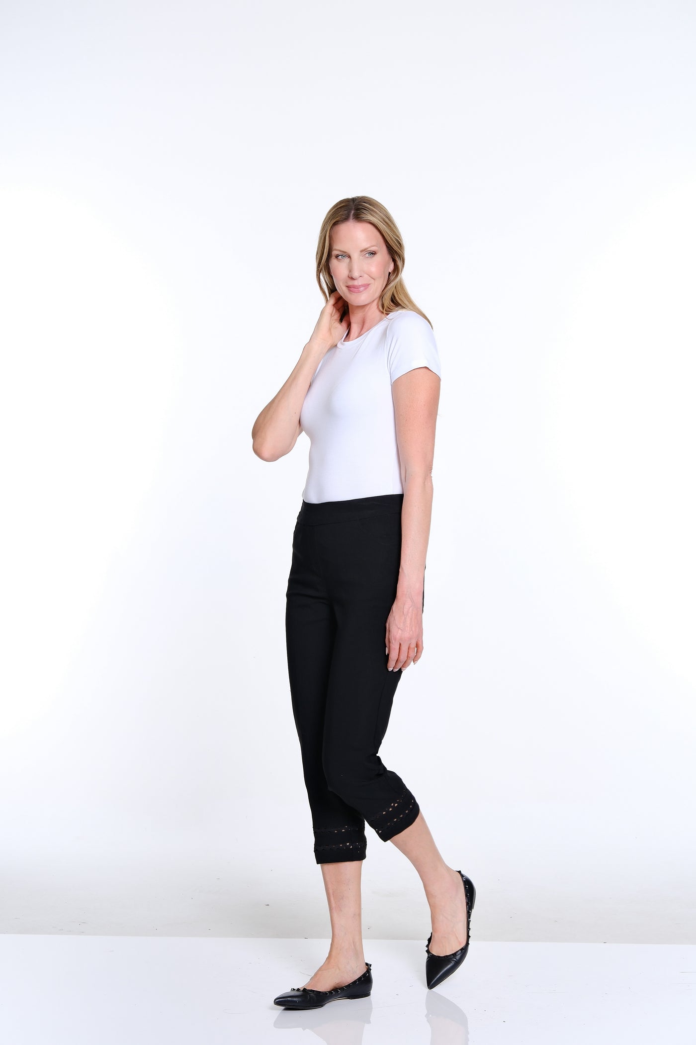 Denim Crop Pant with Detailed Hem - Black