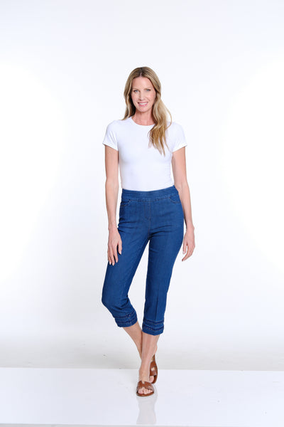 Denim Crop Pant with Detailed Hem - Indigo