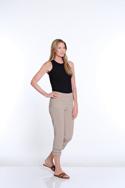 Denim Crop Pant with Detailed Hem - Stone