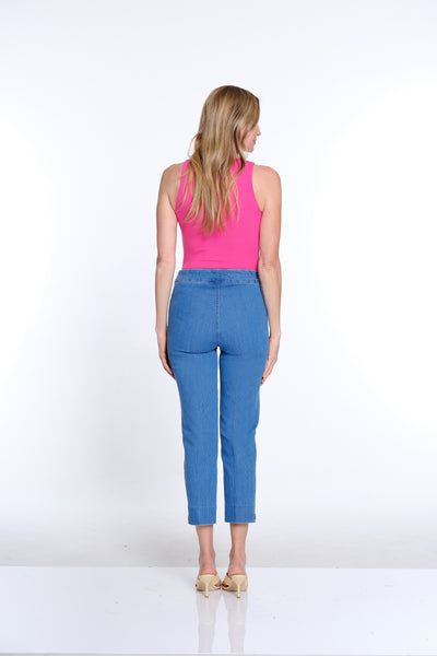 Denim Crop Pant with X-Strap Hem - Medium Denim