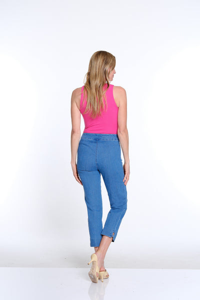 Denim Crop Pant with X-Strap Hem - Medium Denim