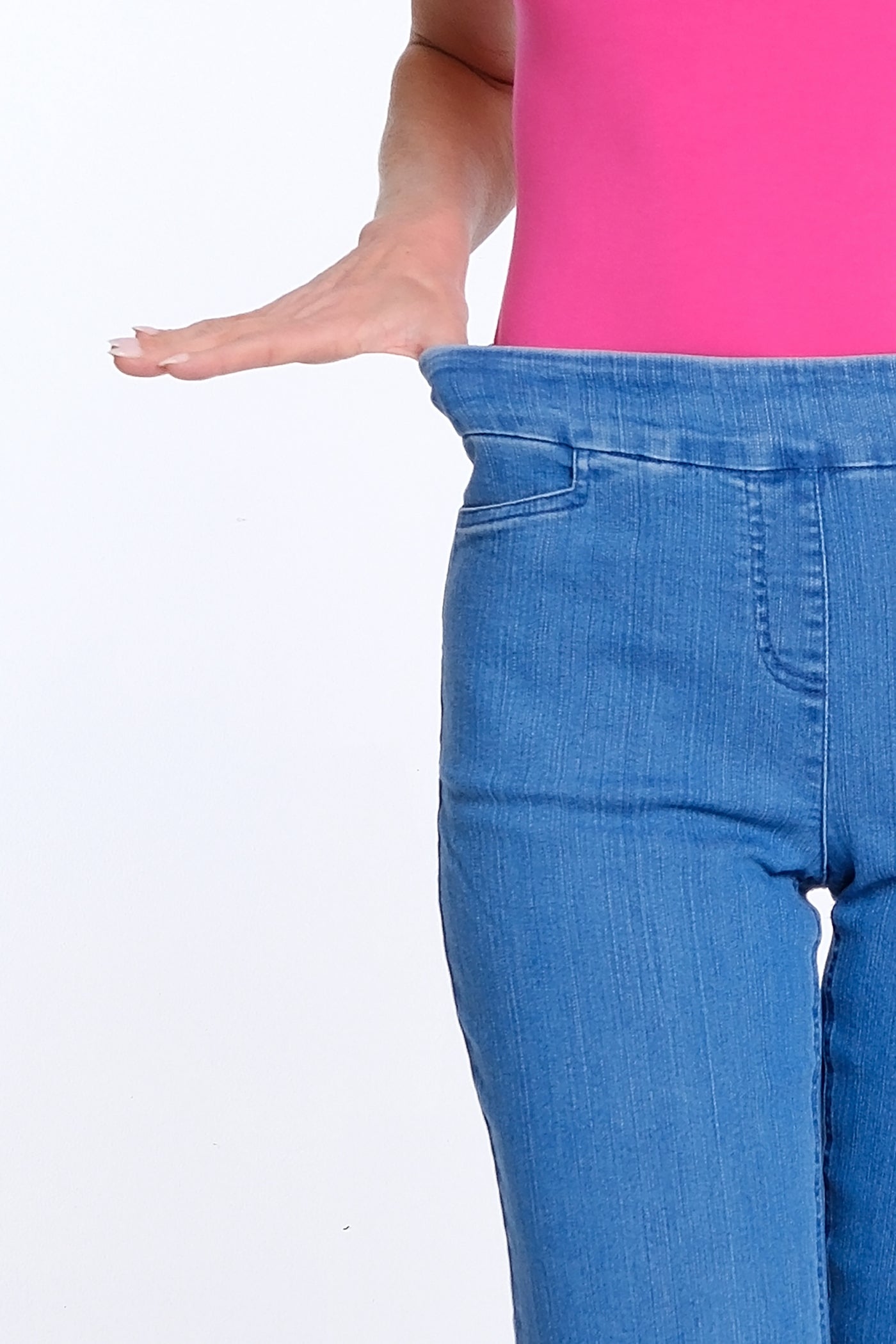 Denim Crop Pant with X-Strap Hem - Medium Denim