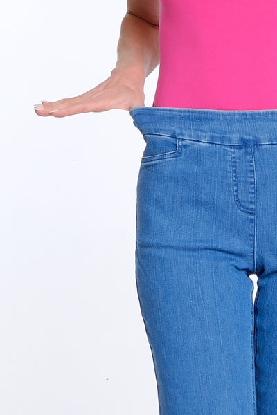 Denim Crop Pant with X-Strap Hem - Medium Denim
